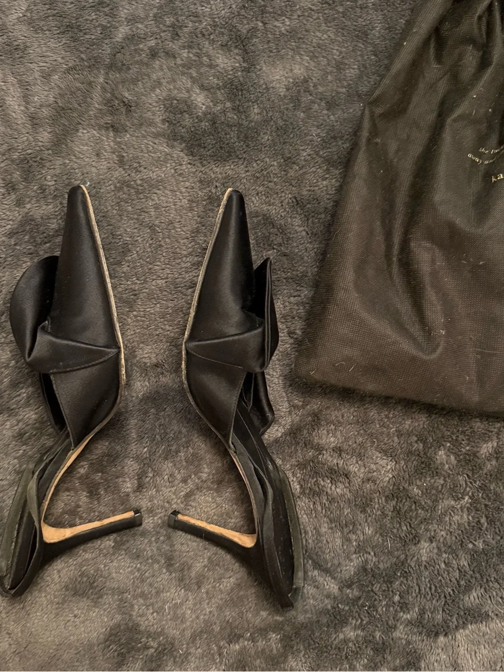 kate spade Black Satin Bow Pointed-Toe Mules